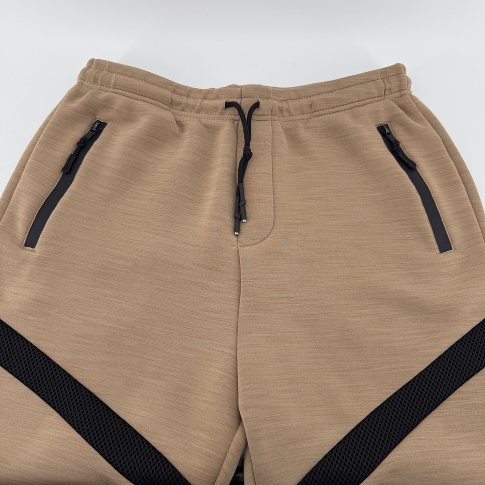 Public Record Shorts Mens L Tan Solid Mesh Panel Zipper Pockets Tech Wear